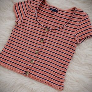 American Eagle Outfitters Coral and Navy Striped Kids Button Down Shirt